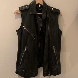 Topshop Real Genuine Leather Biker Vest Black Size US 2